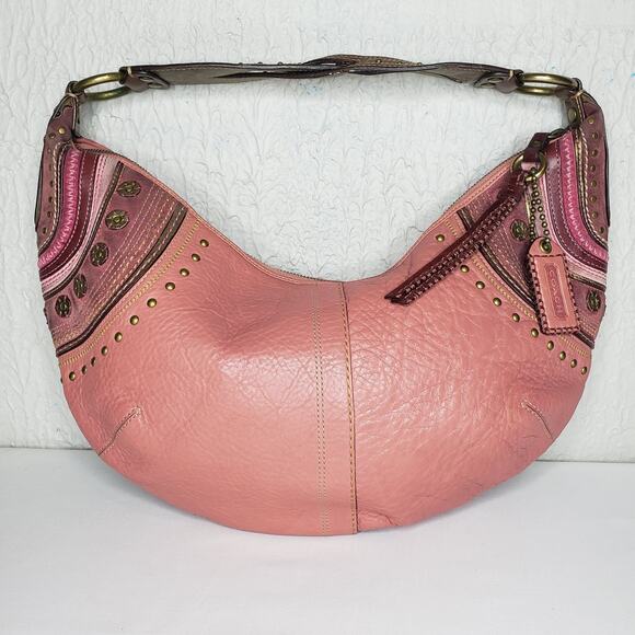 RARE Coach VTG Soho Bag Pink Mauve Leather Studded Western Boho Braided Purse - Picture 1 of 16